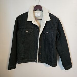 Random Piece Jacket Outerwear Charcoal Denim Black Jacket Cream Sherpa Lining